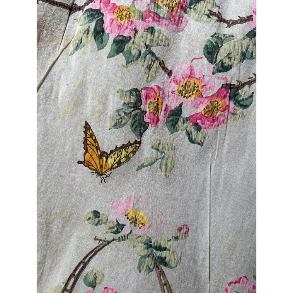 Vintage 50s Chinoiserie Paper Hand Painted Floral Basket Butterfly Wall Decor